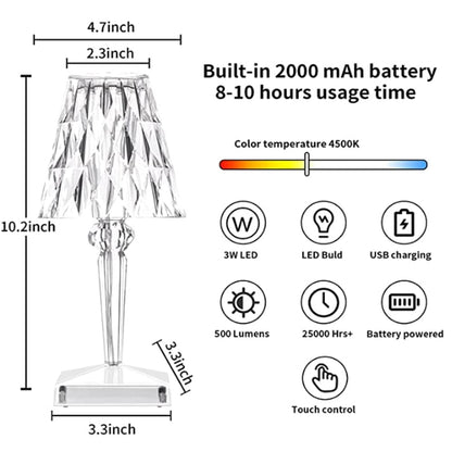 Table Lamp Crystal-Cut Acrylic USB Rechargeable Touch Control