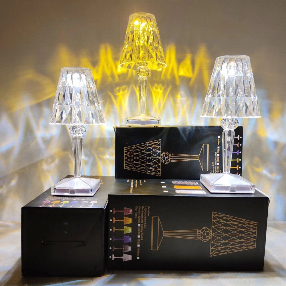 Table Lamp Crystal-Cut Acrylic USB Rechargeable Touch Control