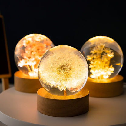 Table Lamp Crystal Floral Sphere USB Powered