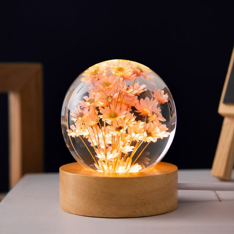 Table Lamp Crystal Floral Sphere USB Powered