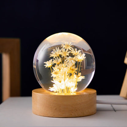 Table Lamp Crystal Floral Sphere USB Powered