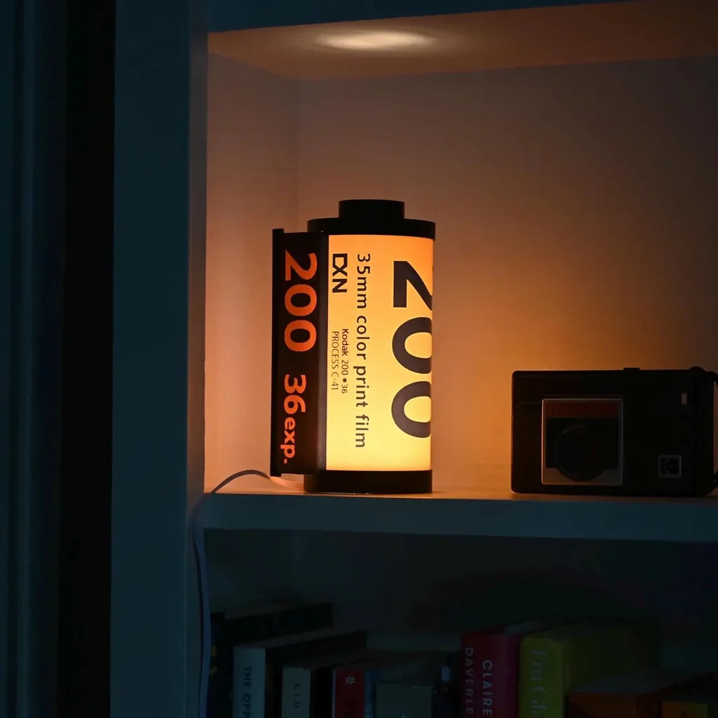 Table Lamp Film Reel Design Warm White Glow