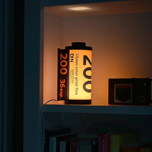 Table Lamp Film Reel Design Warm White Glow