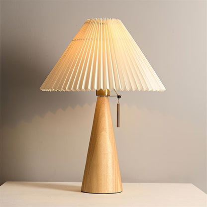 Table Lamp Folded Fabric Shade Oak Wood Base