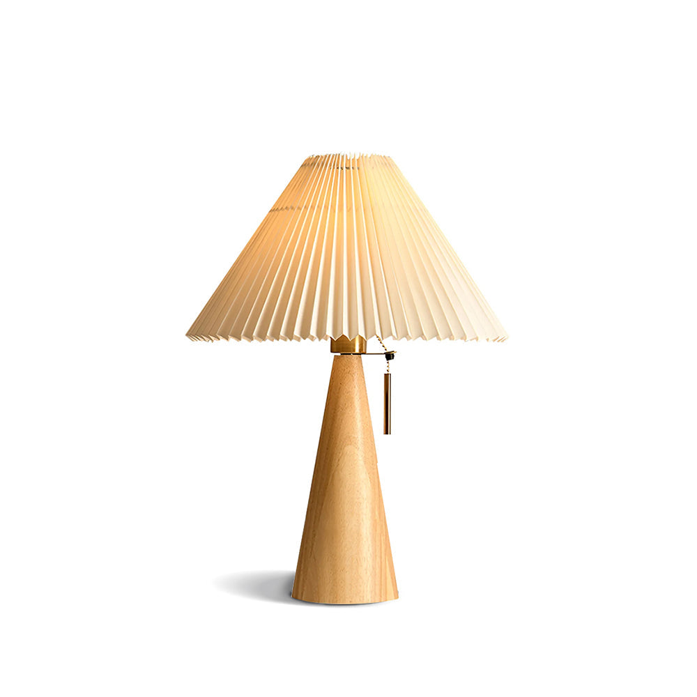 Table Lamp Folded Fabric Shade Oak Wood Base