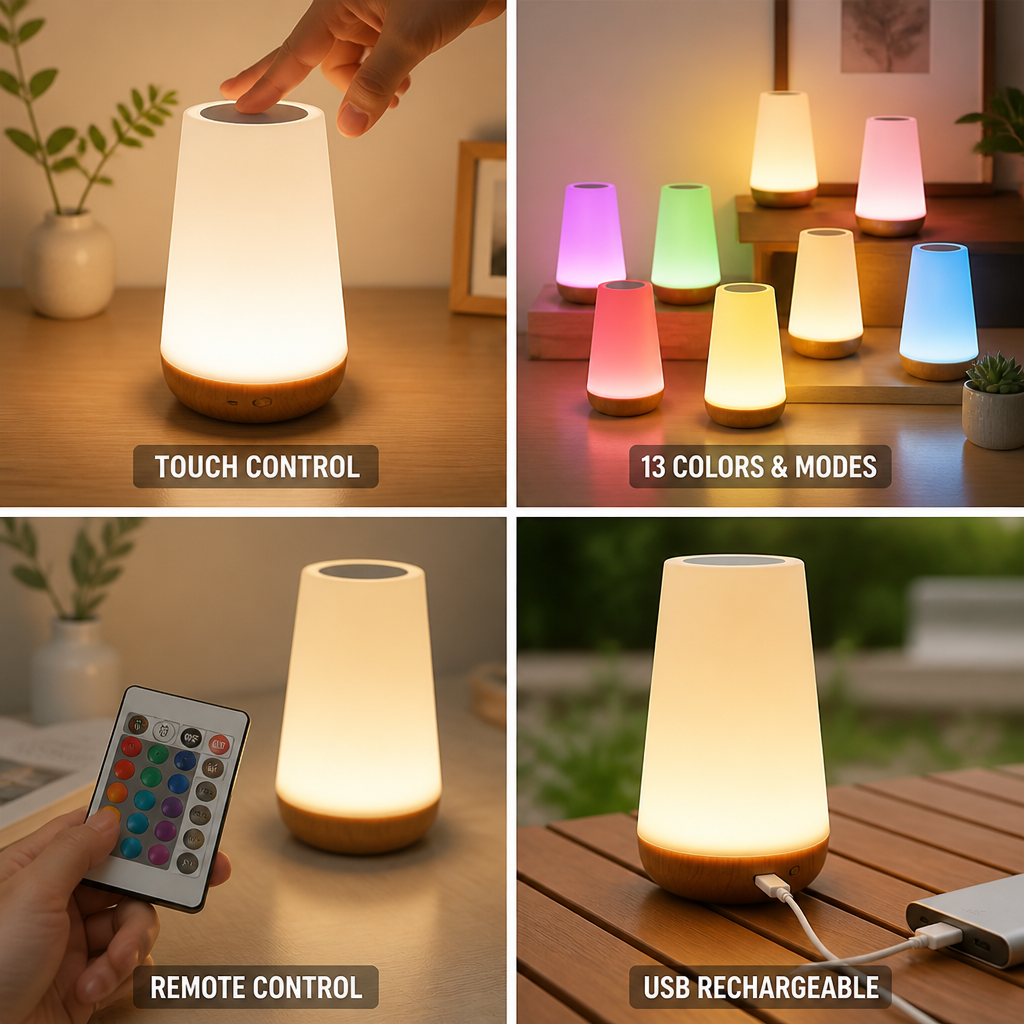 Table Lamp Full-Surface Touch & Remote Control 13-Color USB Rechargeable