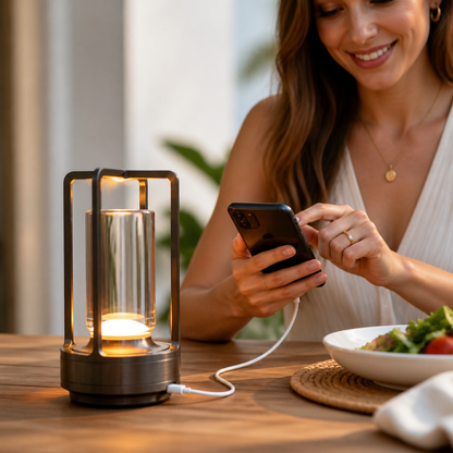 Table Lamp Hand-Cut Crystal Rechargeable Touch Dimmer