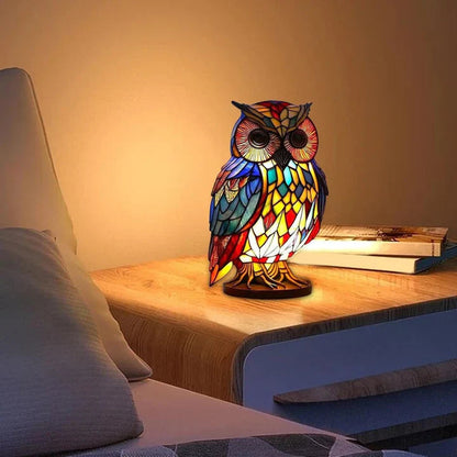 Table Lamp Handcrafted Stained Glass Owl Warm White LED