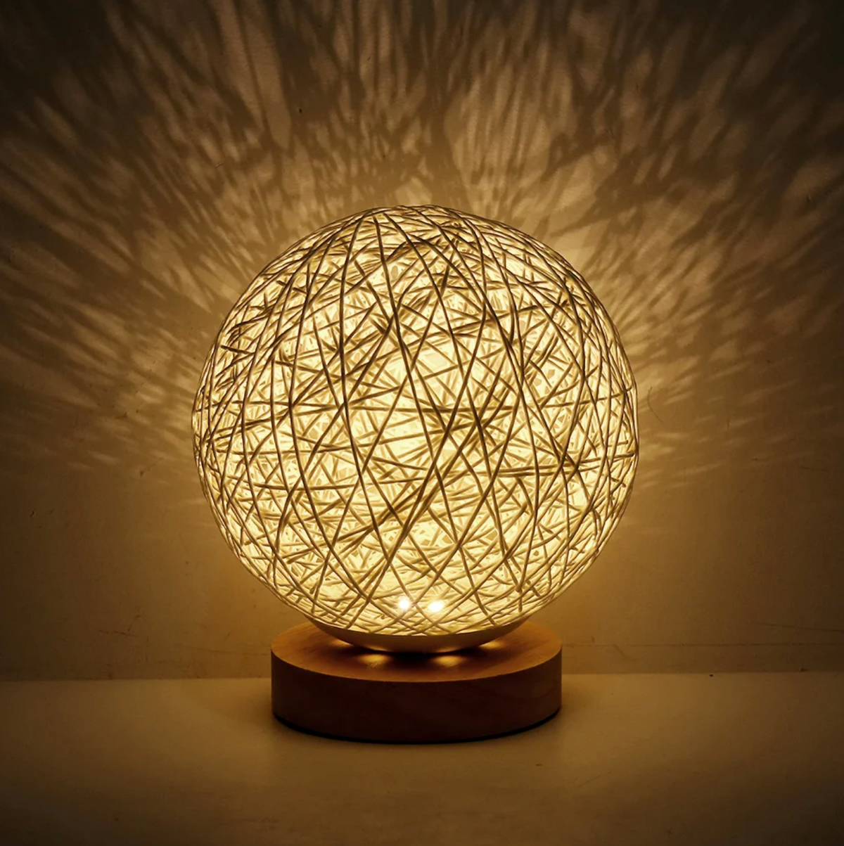 Table Lamp Handwoven Rattan Dimmable USB-Powered