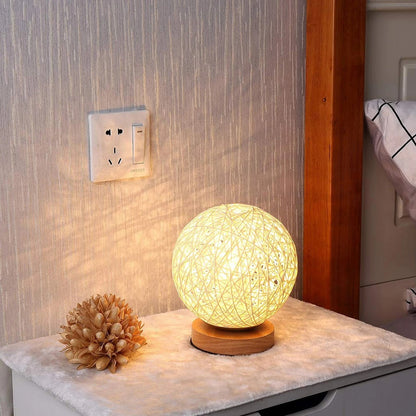 Table Lamp Handwoven Rattan Dimmable USB-Powered