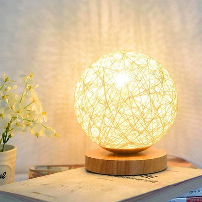 Table Lamp Handwoven Rattan Dimmable USB-Powered