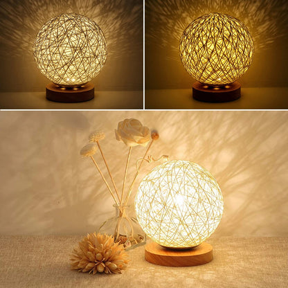 Table Lamp Handwoven Rattan Dimmable USB-Powered