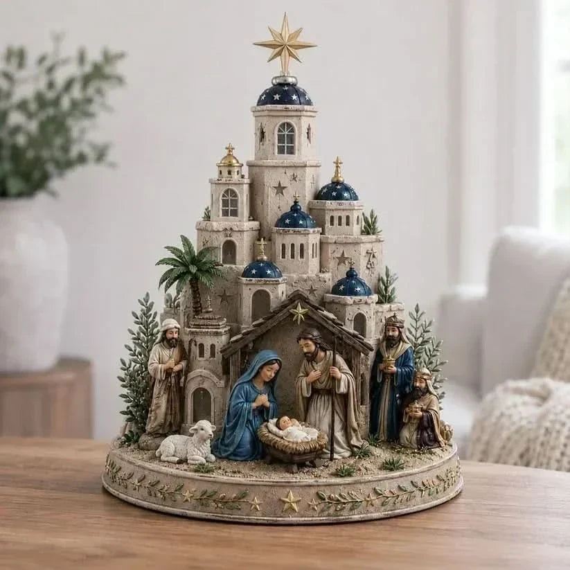 Table Lamp Illuminated Nativity Church Tower 5.9 Inch