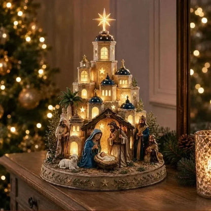 Table Lamp Illuminated Nativity Church Tower 5.9 Inch