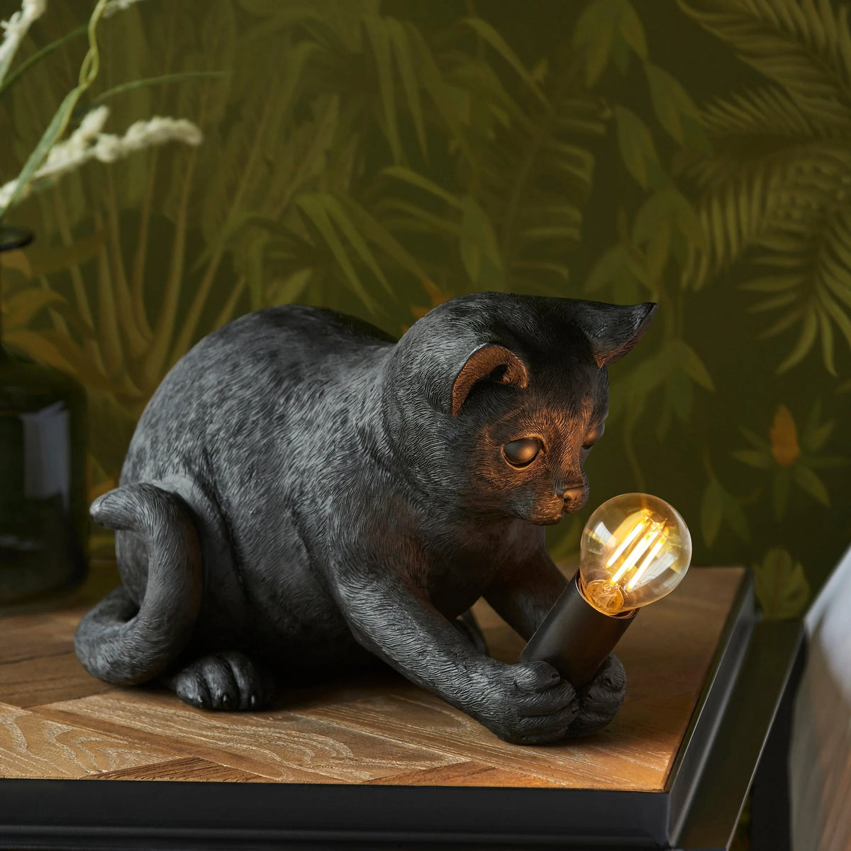 Table Lamp Kitten Design Resin With Inline Switch
