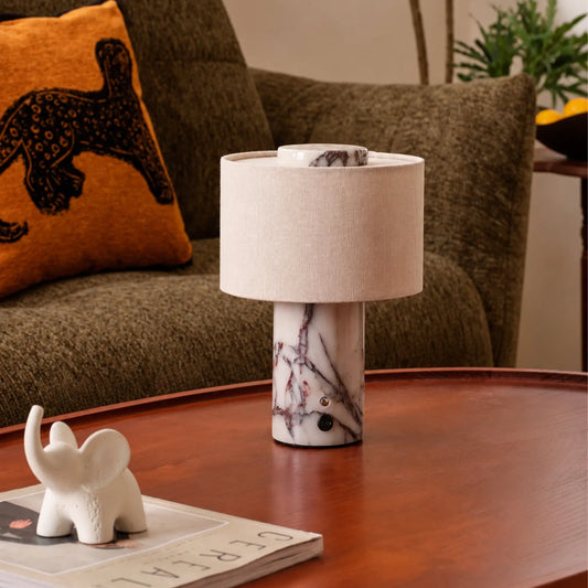 Table Lamp Marble Base Rechargeable Touch Control Linen Shade