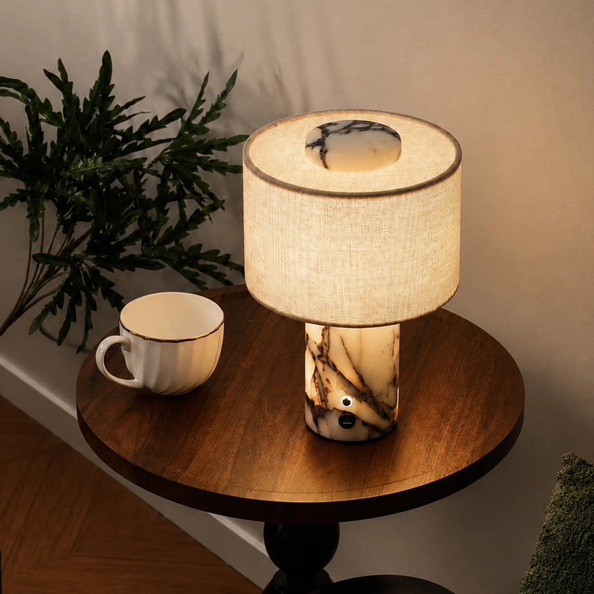 Table Lamp Marble Base Rechargeable Touch Control Linen Shade