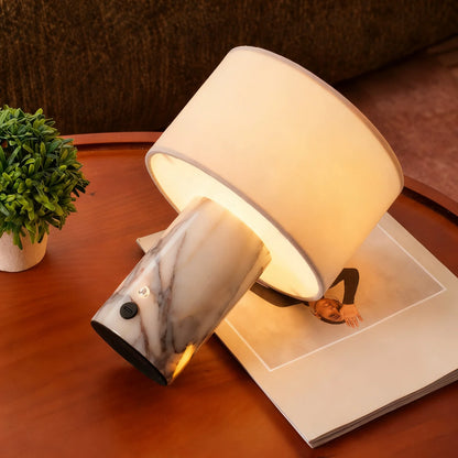 Table Lamp Marble Base Rechargeable Touch Control Linen Shade