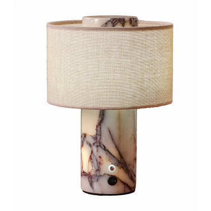 Table Lamp Marble Base Rechargeable Touch Control Linen Shade