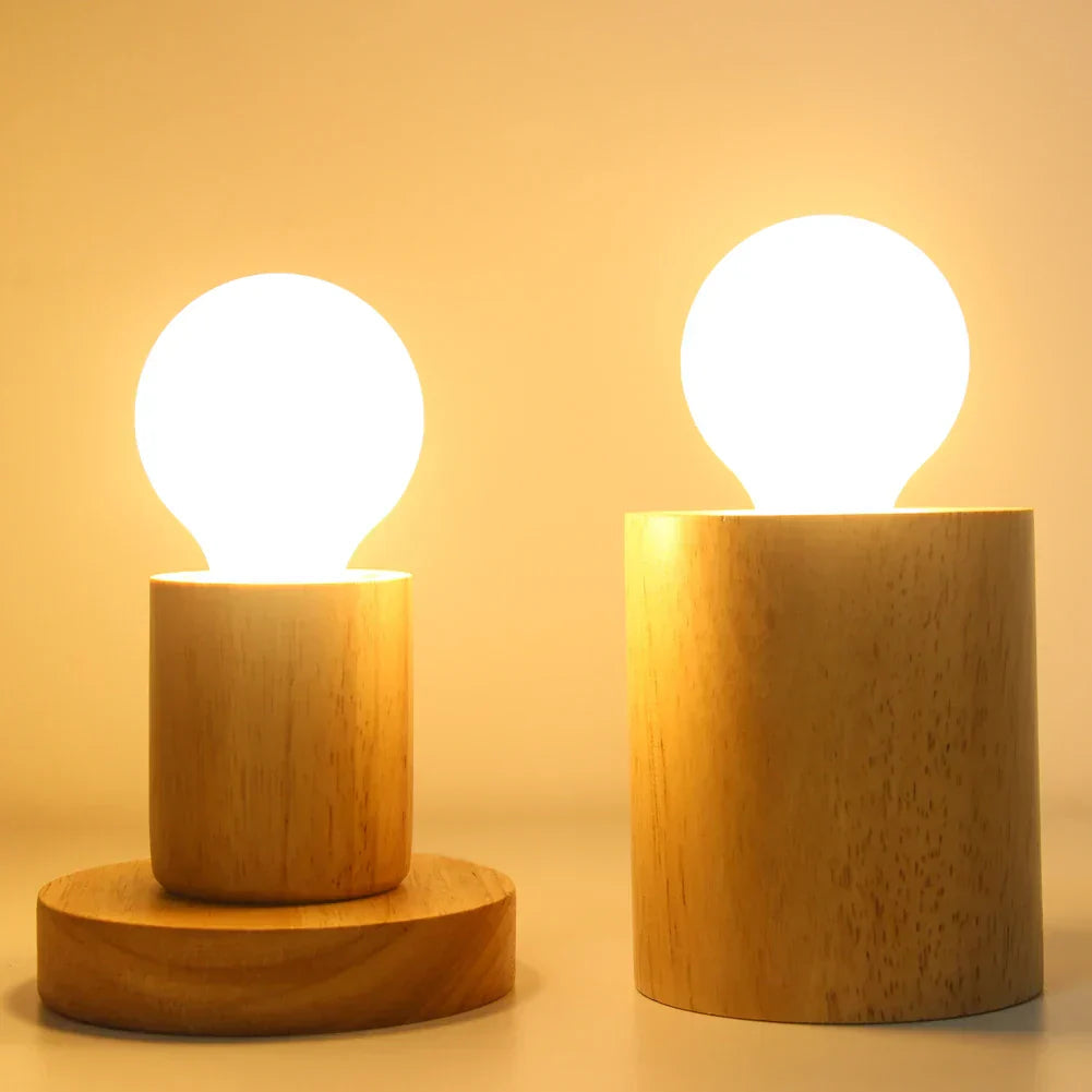 Table Lamp Natural Wood Warm LED Bulb Included
