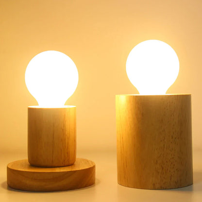 Table Lamp Natural Wood Warm LED Bulb Included