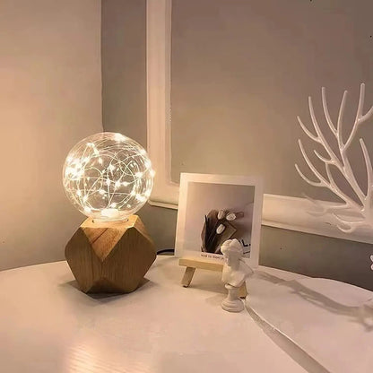Table Lamp Natural Wood Warm LED Bulb Included