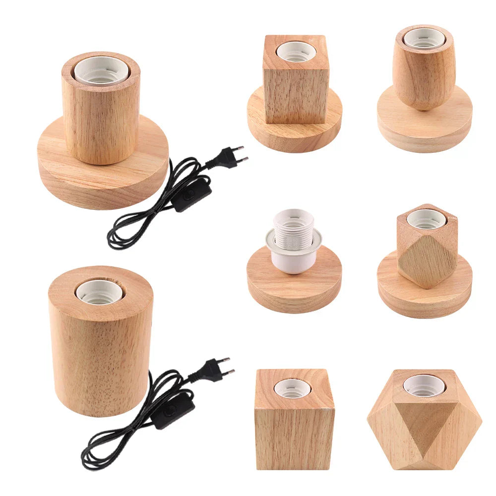 Table Lamp Natural Wood Warm LED Bulb Included