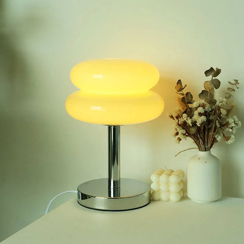 Table Lamp Patterned Glass Integrated LED & USB
