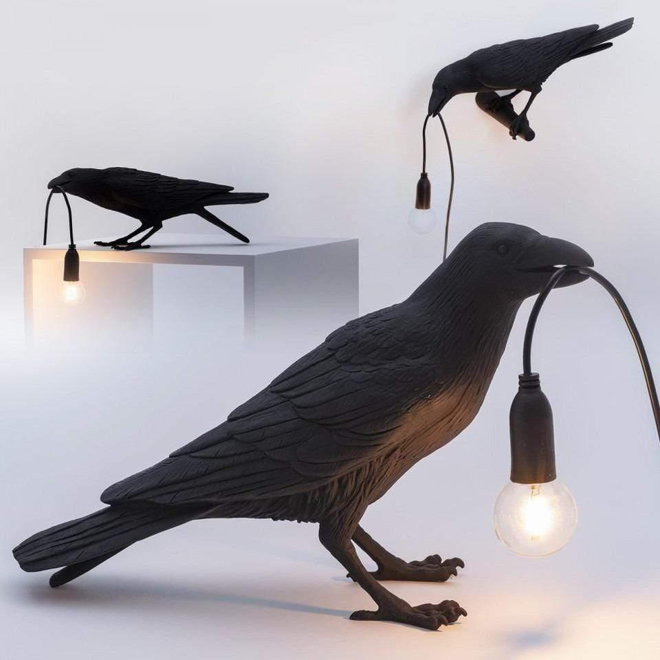 Table Lamp Raven Sculpture Warm Ambient Light