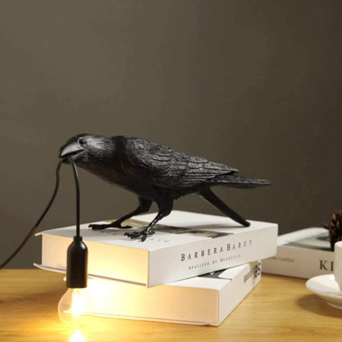 Table Lamp Raven Sculpture Warm Ambient Light