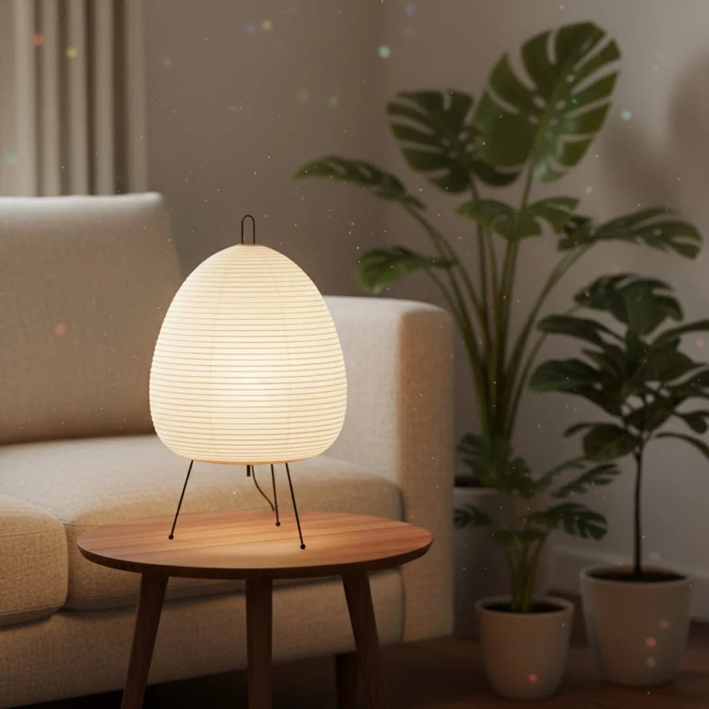 Table Lamp Rice Paper Shade Soft Ambient Lighting