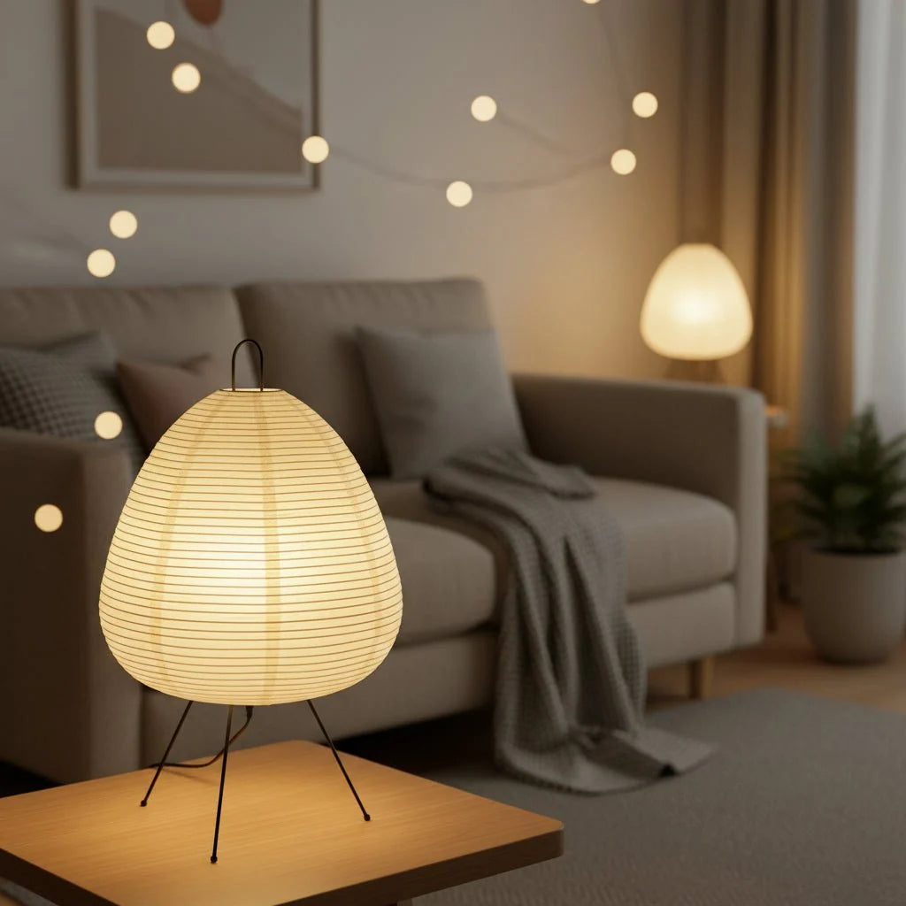 Table Lamp Rice Paper Shade Soft Ambient Lighting