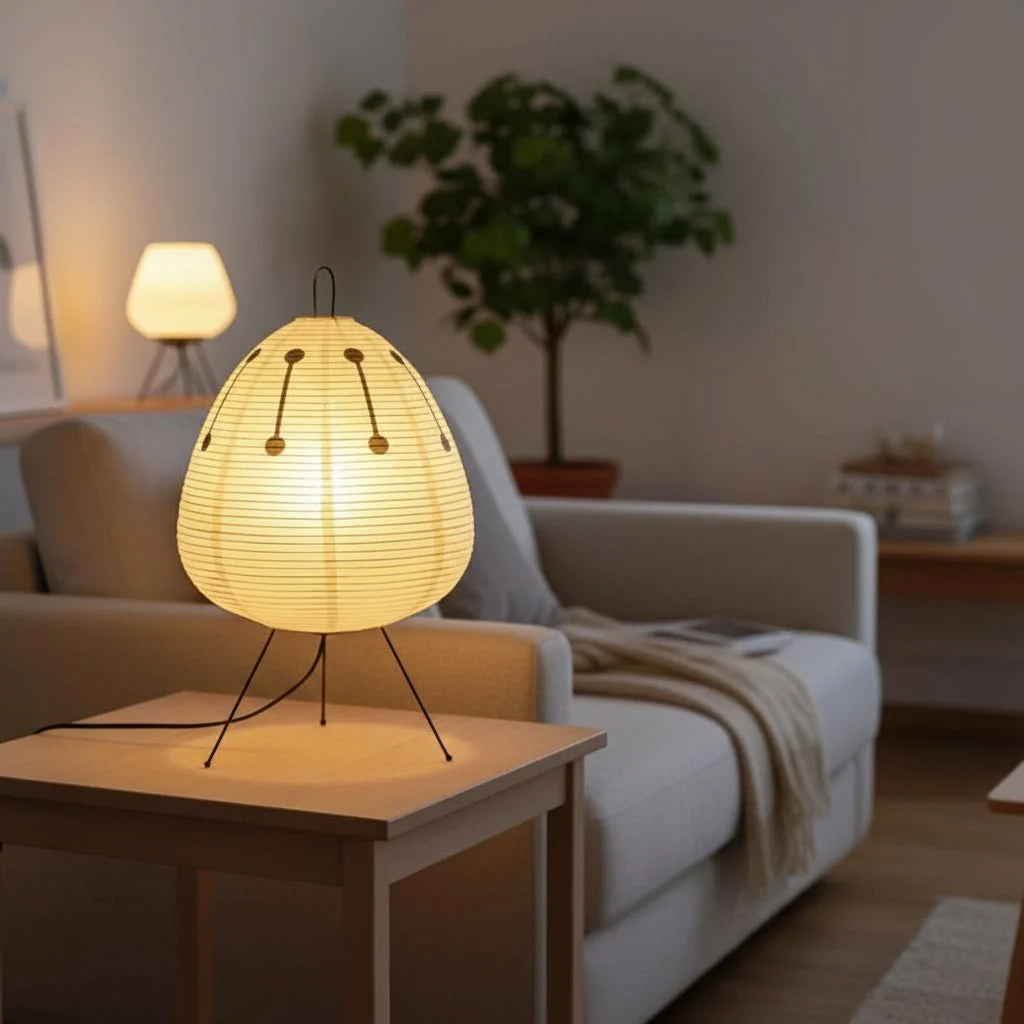Table Lamp Rice Paper Shade Soft Ambient Lighting
