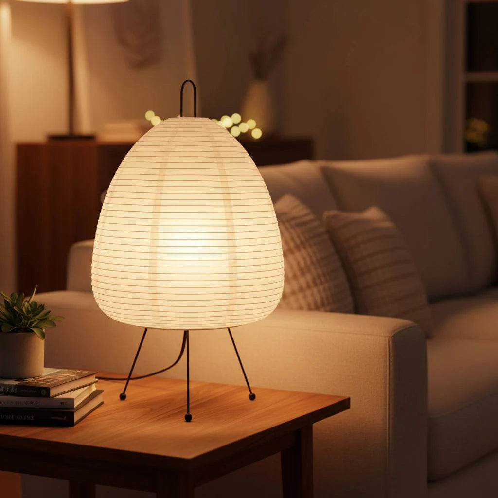Table Lamp Rice Paper Shade Warm Ambient Light 15.75 Inch