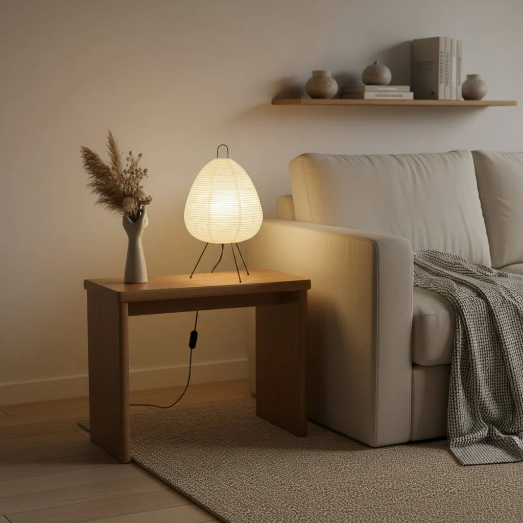 Table Lamp Rice Paper Shade Warm Ambient Light 15.75 Inch