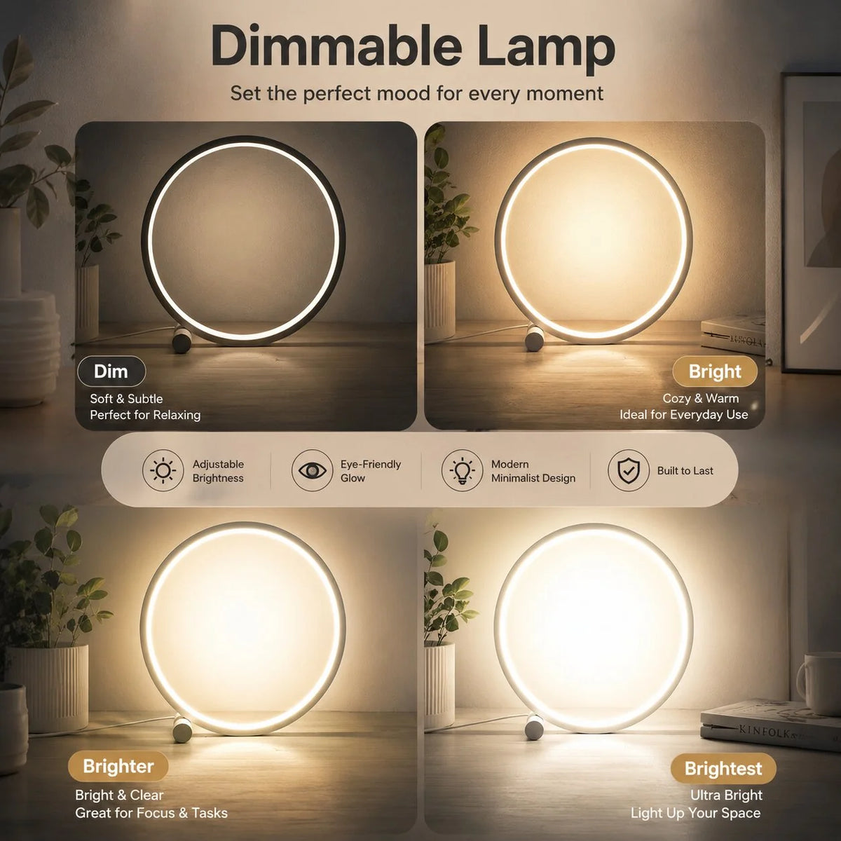 Table Lamp Round Minimalist Dimmable LED