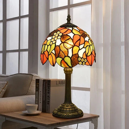 Table Lamp Stained Glass Shade Warm Ambient Lighting