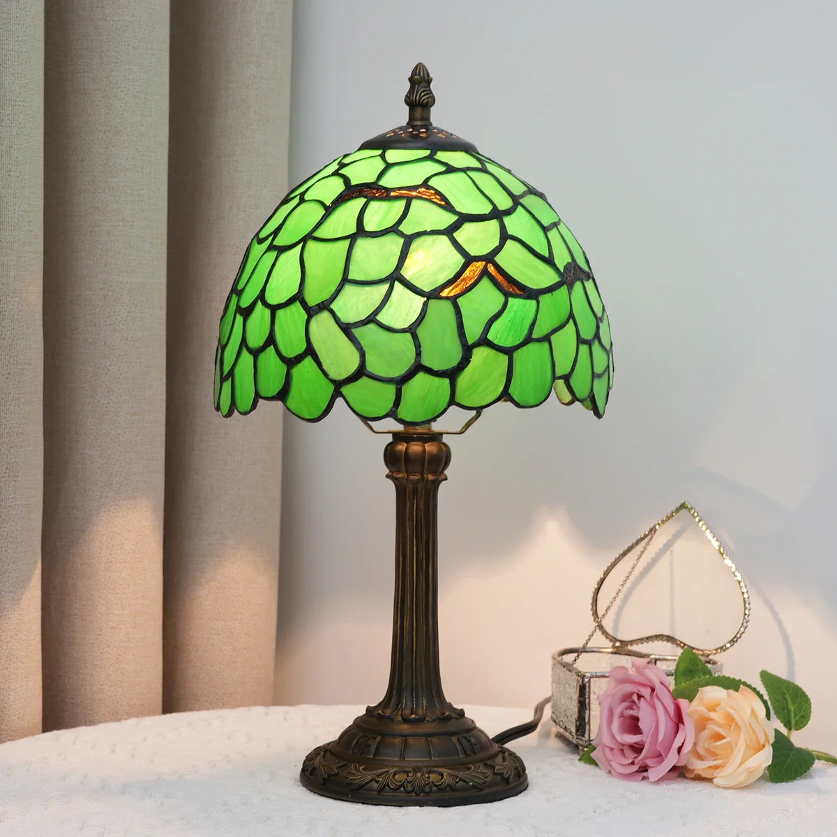 Table Lamp Stained Glass Shade Warm Ambient Lighting