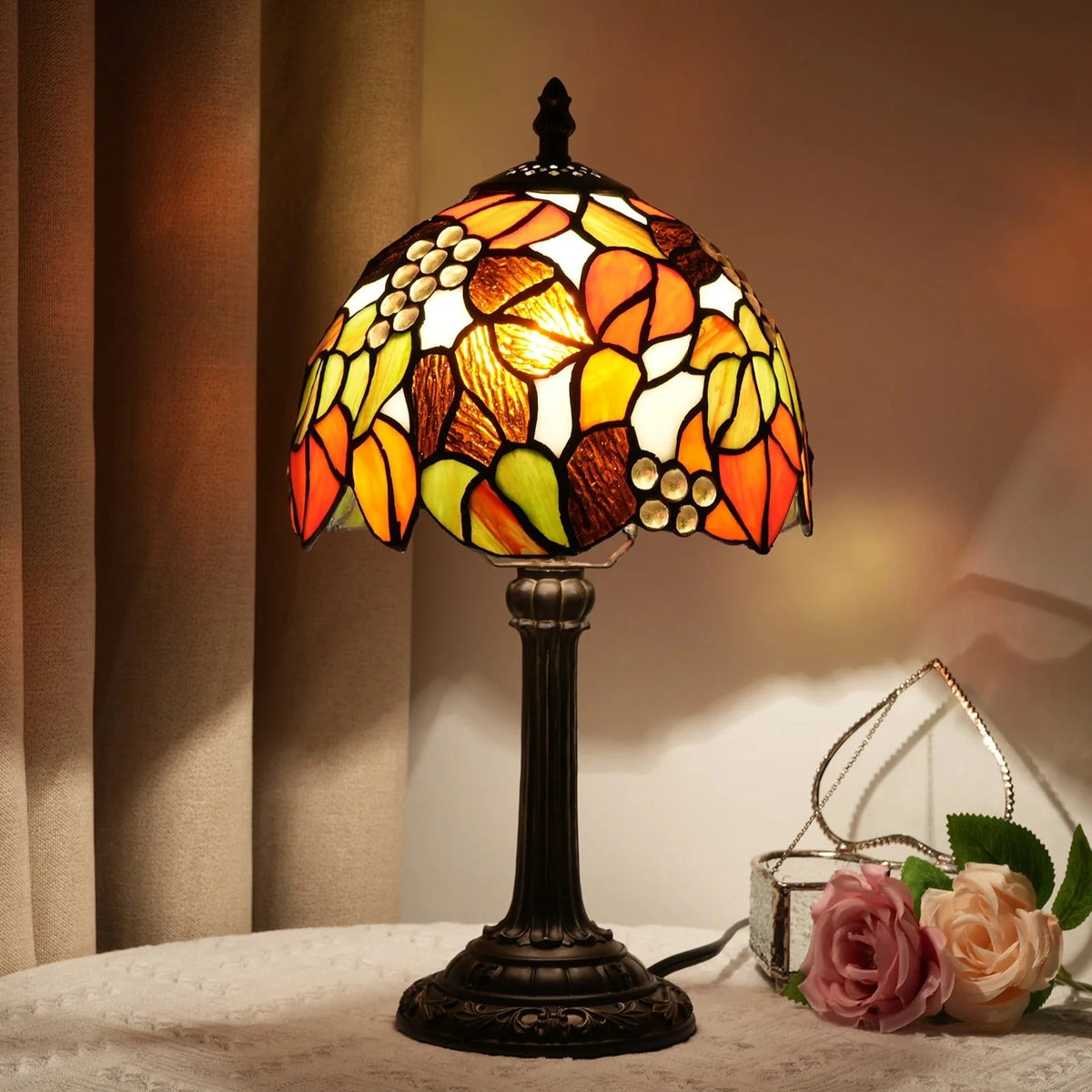 Table Lamp Stained Glass Shade Warm Ambient Lighting