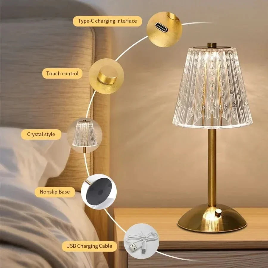 Table Lamp Touch Dimmer 3-Mode USB Rechargeable