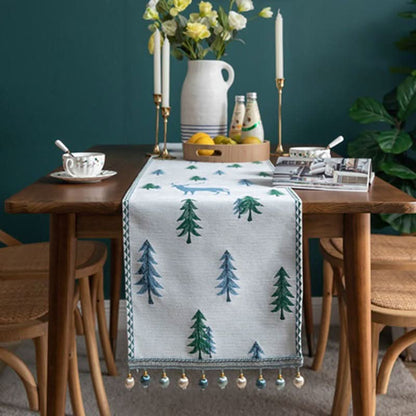 Table Runner Christmas Tree Motif Tassel Trim Multiple Lengths