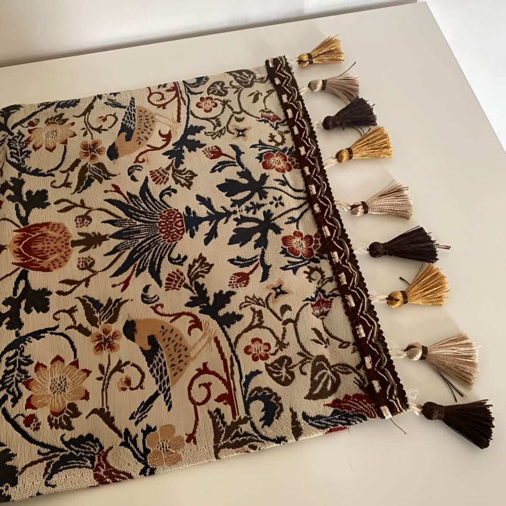 Table Runner Floral Bird Jacquard Decorative Fringe