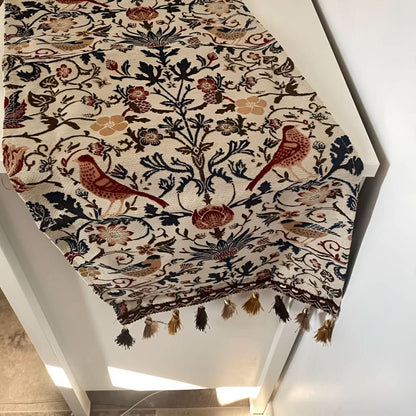 Table Runner Floral Bird Jacquard Decorative Fringe