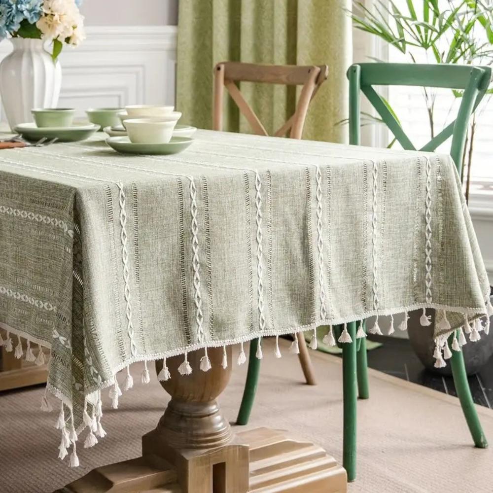 Tablecloth Cotton-Linen Blend Wrinkle-Resistant Machine Washable