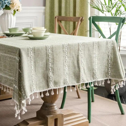 Tablecloth Cotton-Linen Blend Wrinkle-Resistant Machine Washable