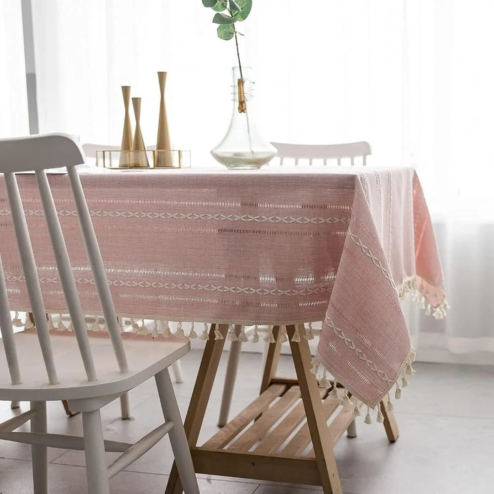 Tablecloth Cotton-Linen Blend Wrinkle-Resistant Machine Washable