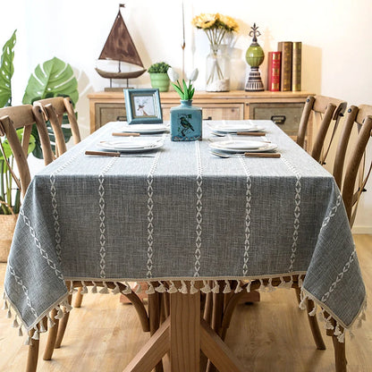 Tablecloth Cotton-Linen Striped with Tassel Fringe