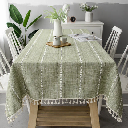 Tablecloth Cotton-Linen Striped with Tassel Fringe