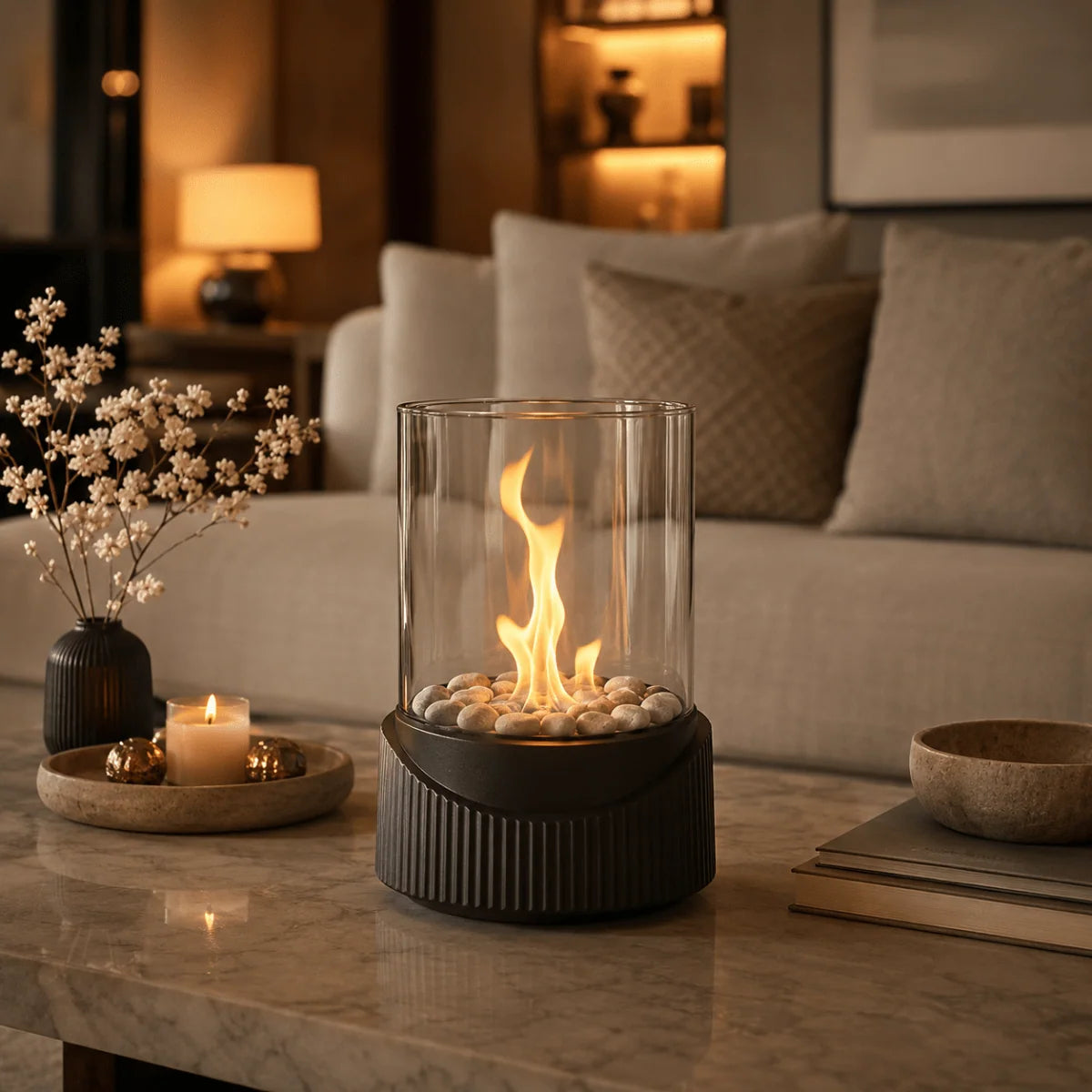 Tabletop Fireplace Bioethanol Real Flame Heat-Resistant Glass