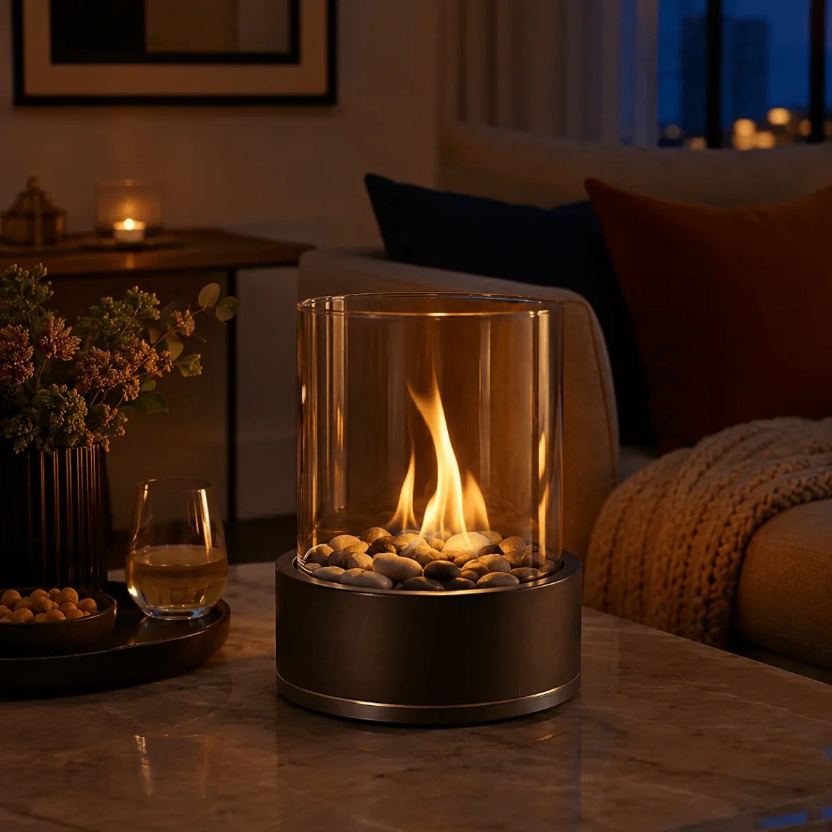 Tabletop Fireplace Bioethanol Real Flame Heat-Resistant Glass